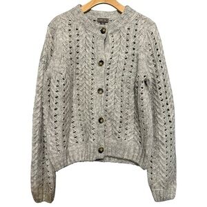 Point Sur Women’s Size XL Heather Gray Button Up Sweater Pointelle Knit Cardigan